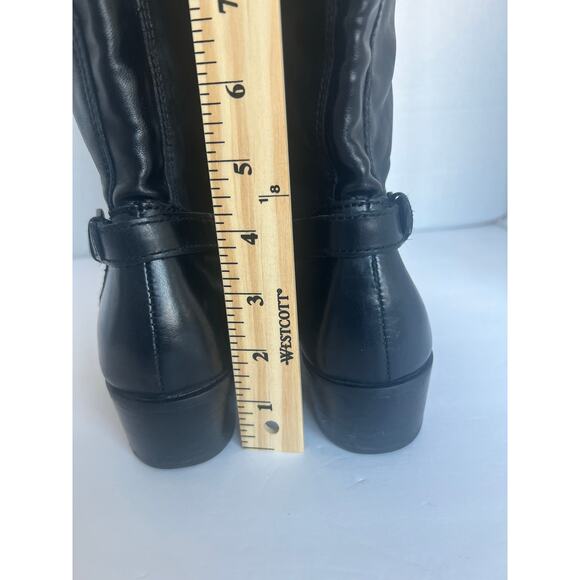 Born Helen Black Leather Knee High Zip Closure Round Toe Stacked Heel Boots 7 - Picture 12 of 15